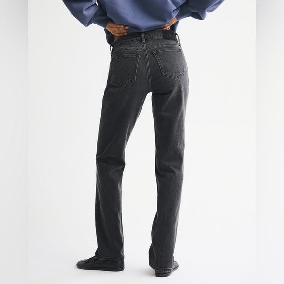 Abercrombie & Fitch Mid Rise 90s Straight Jean Washed Black Curve Love Size 36 - Picture 5 of 15